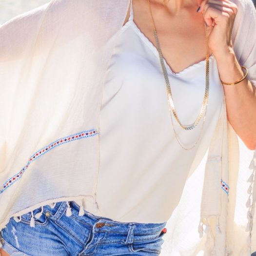 Kimono mit Sti­ckerei und Fransen zu&nbsp;BASICS